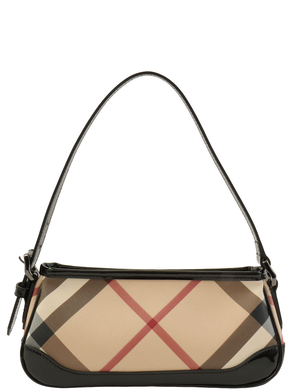 Canvas Patent Combination Check Pattern One-Shoulder Bag Black/Beige