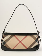 Canvas Patent Combination Check Pattern One-Shoulder Bag Black/Beige