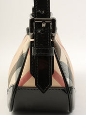 Canvas Patent Combination Check Pattern One-Shoulder Bag Black/Beige