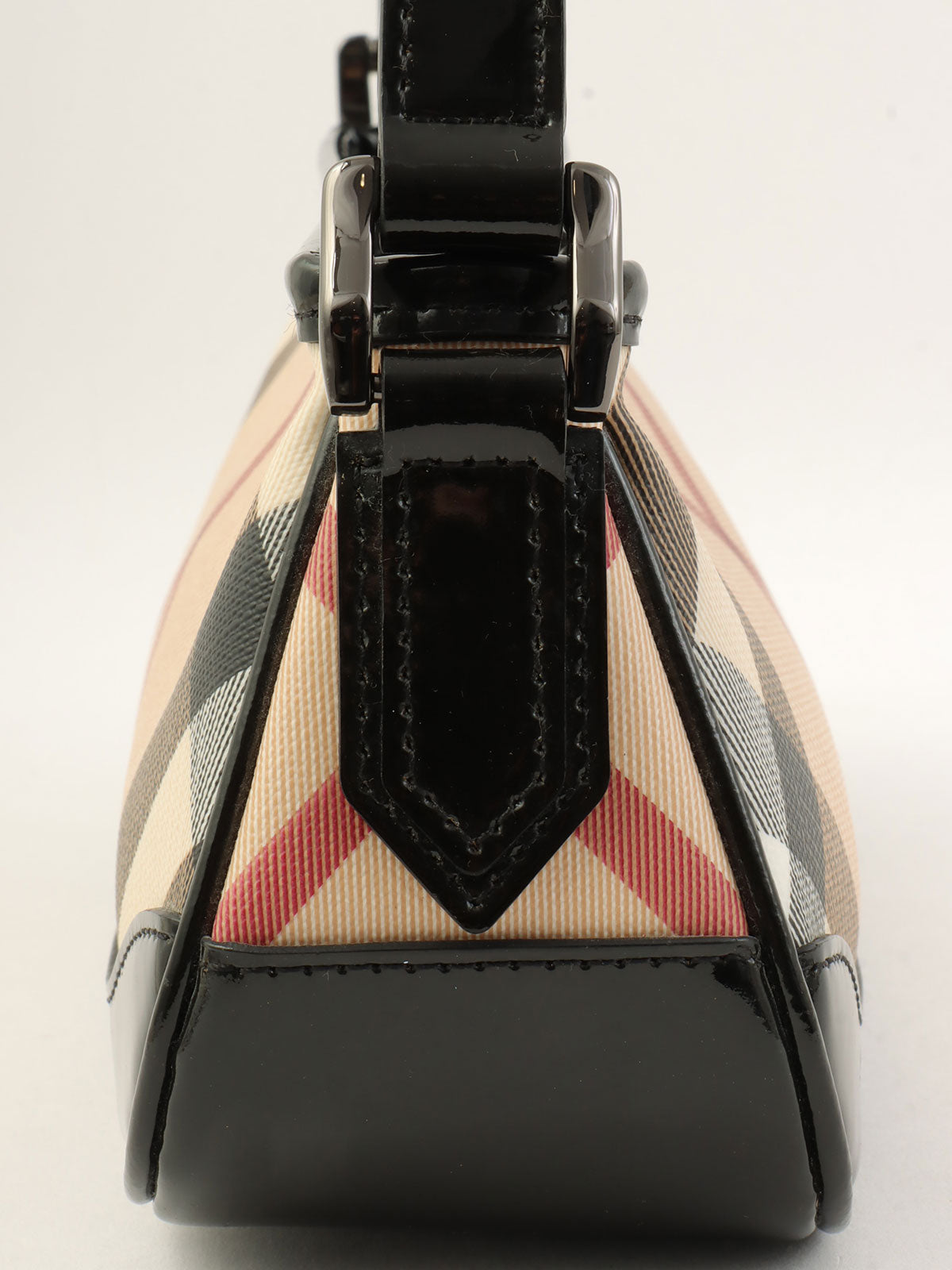 Canvas Patent Combination Check Pattern One-Shoulder Bag Black/Beige