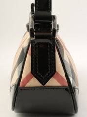 Canvas Patent Combination Check Pattern One-Shoulder Bag Black/Beige