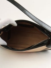 Canvas Patent Combination Check Pattern One-Shoulder Bag Black/Beige