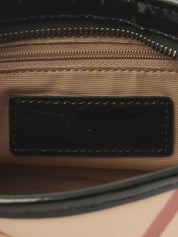 Canvas Patent Combination Check Pattern One-Shoulder Bag Black/Beige