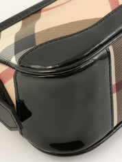 Canvas Patent Combination Check Pattern One-Shoulder Bag Black/Beige
