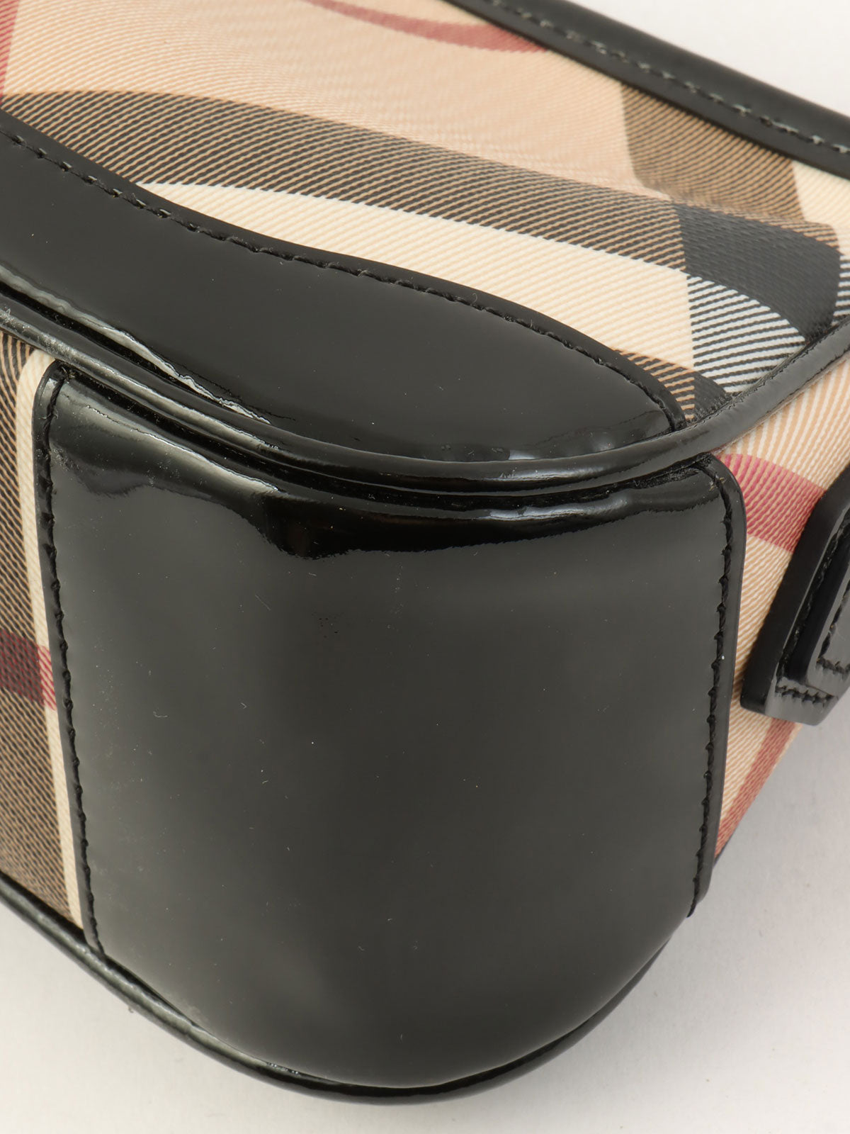 Canvas Patent Combination Check Pattern One-Shoulder Bag Black/Beige