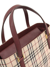 ノバチェックパターンロゴエンボスハンドバッグ ベージュ/ボルドー