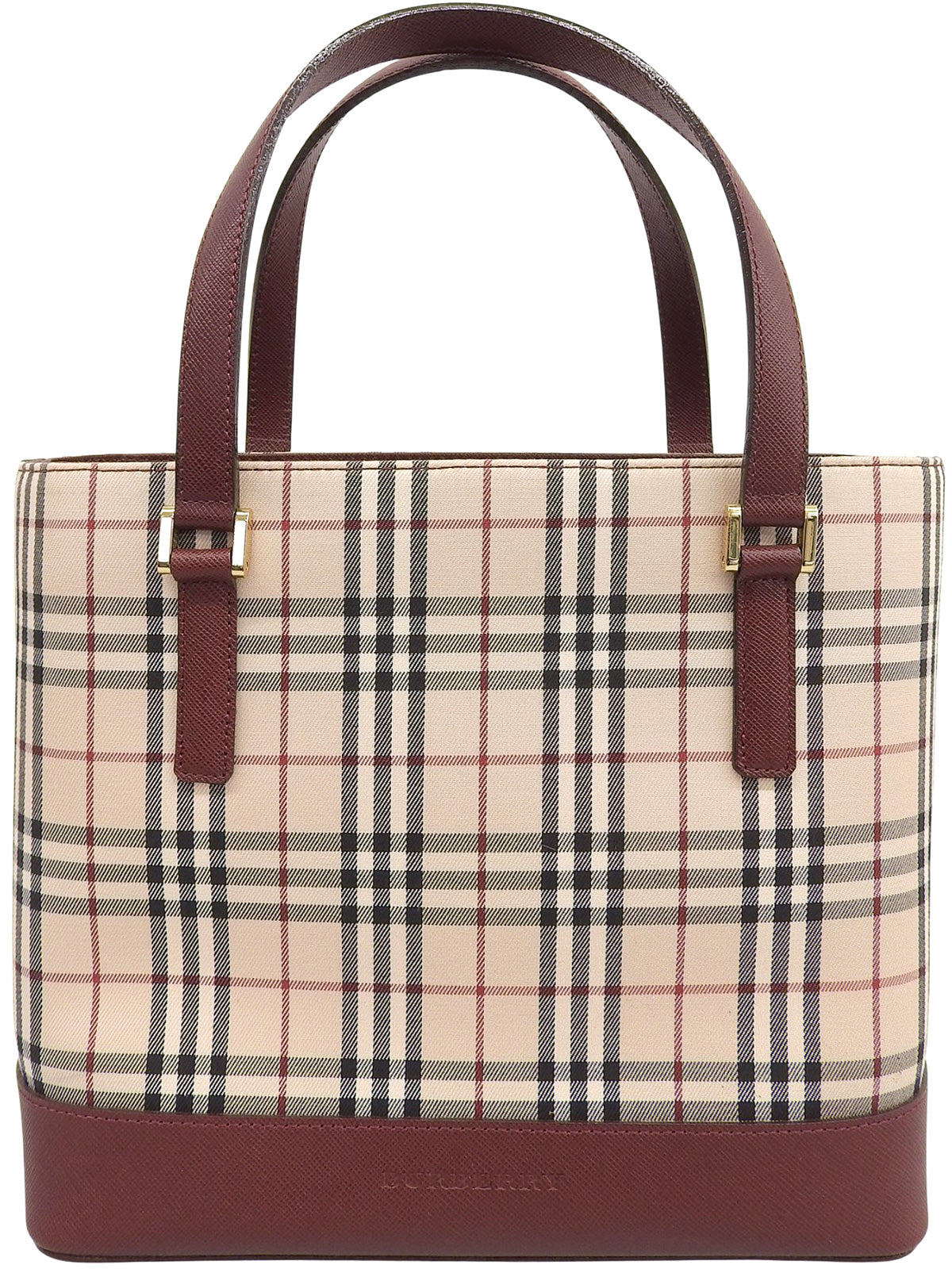 Nova Check Pattern Logo Embossed Handbag Beige/Bordeaux