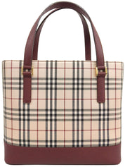 ノバチェックパターンロゴエンボスハンドバッグ ベージュ/ボルドー