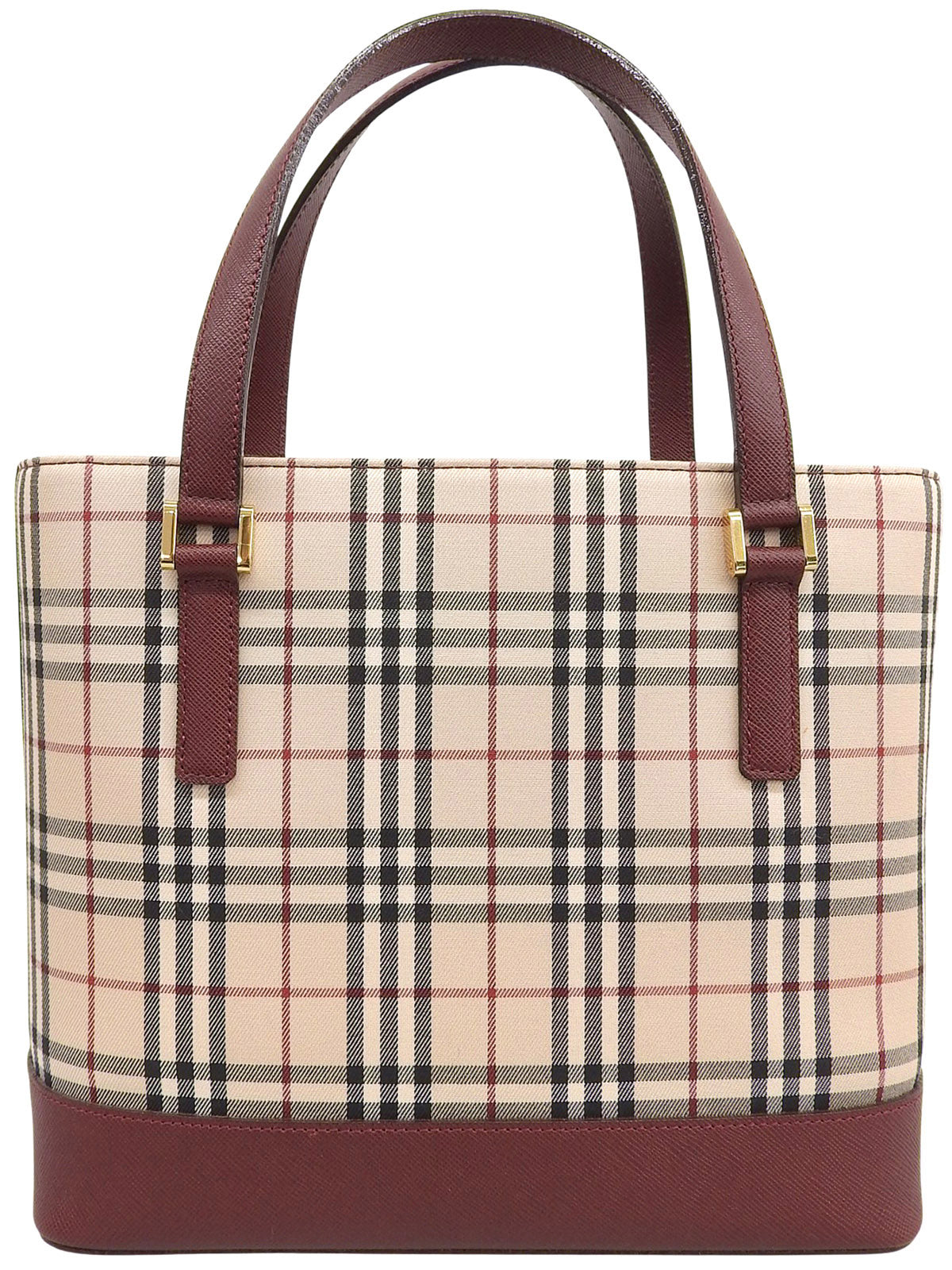 Nova Check Pattern Logo Embossed Handbag Beige/Bordeaux