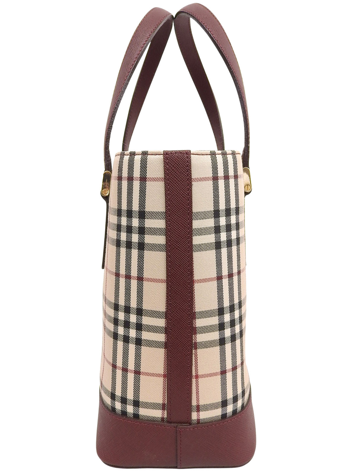 Nova Check Pattern Logo Embossed Handbag Beige/Bordeaux