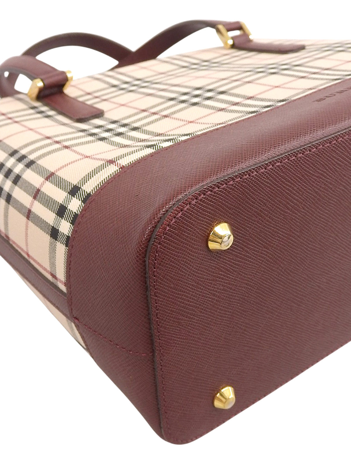 Nova Check Pattern Logo Embossed Handbag Beige/Bordeaux