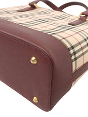 Nova Check Pattern Logo Embossed Handbag Beige/Bordeaux