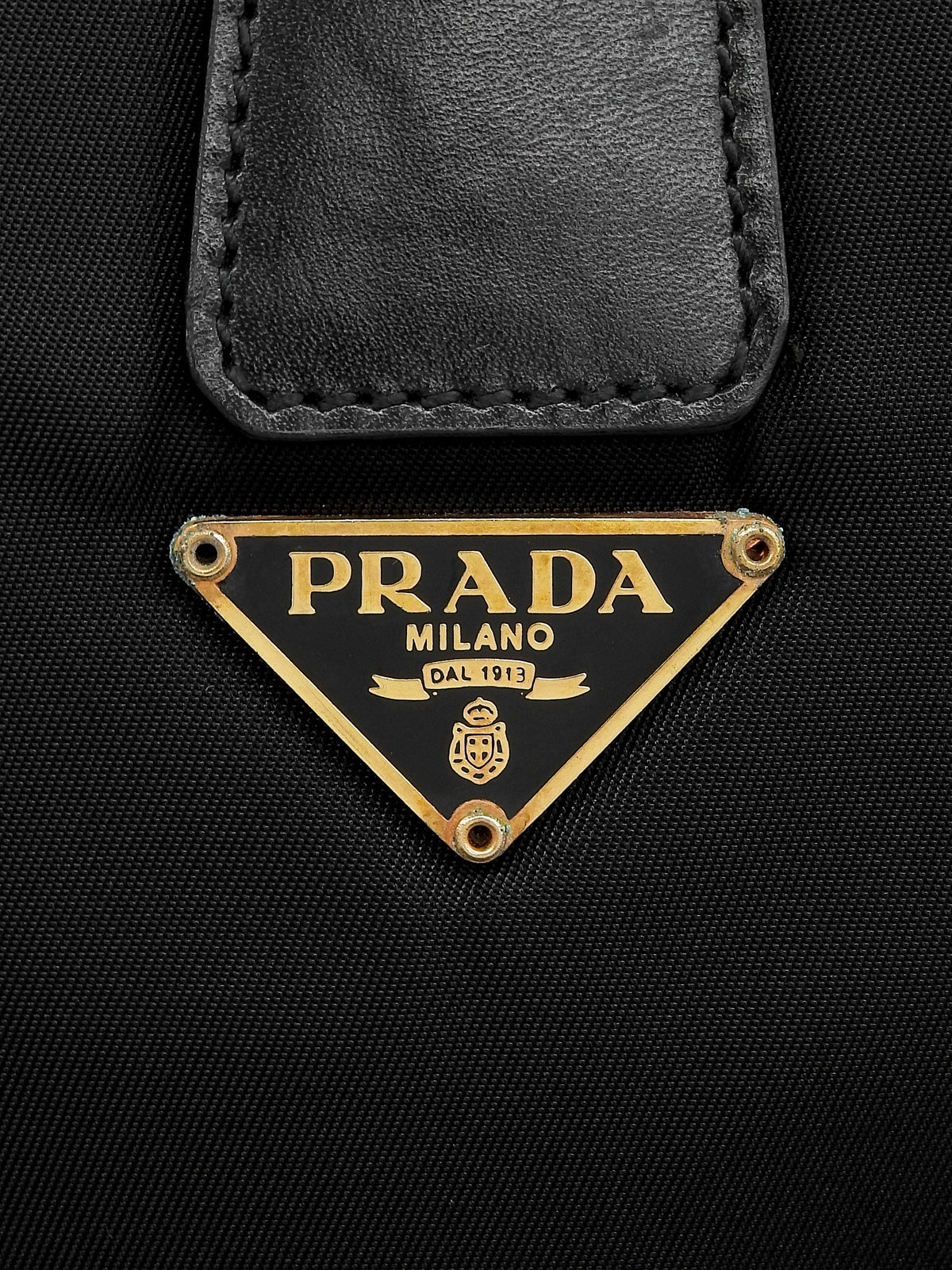 Nylon logo plate shoulder bag in black