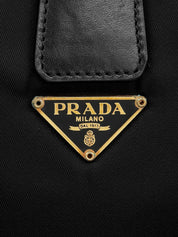 Nylon logo plate shoulder bag in black