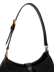 Nylon logo plate shoulder bag in black
