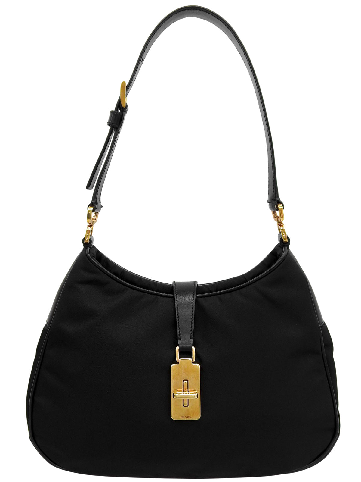 Nylon logo plate shoulder bag in black