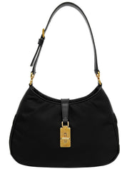 Nylon logo plate shoulder bag in black