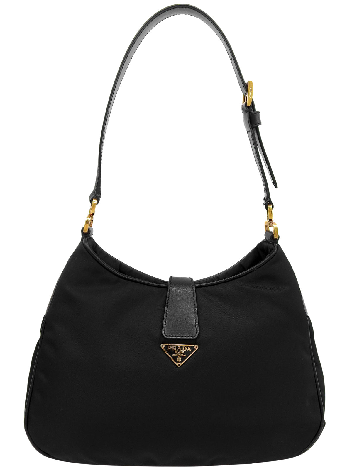 Nylon logo plate shoulder bag in black