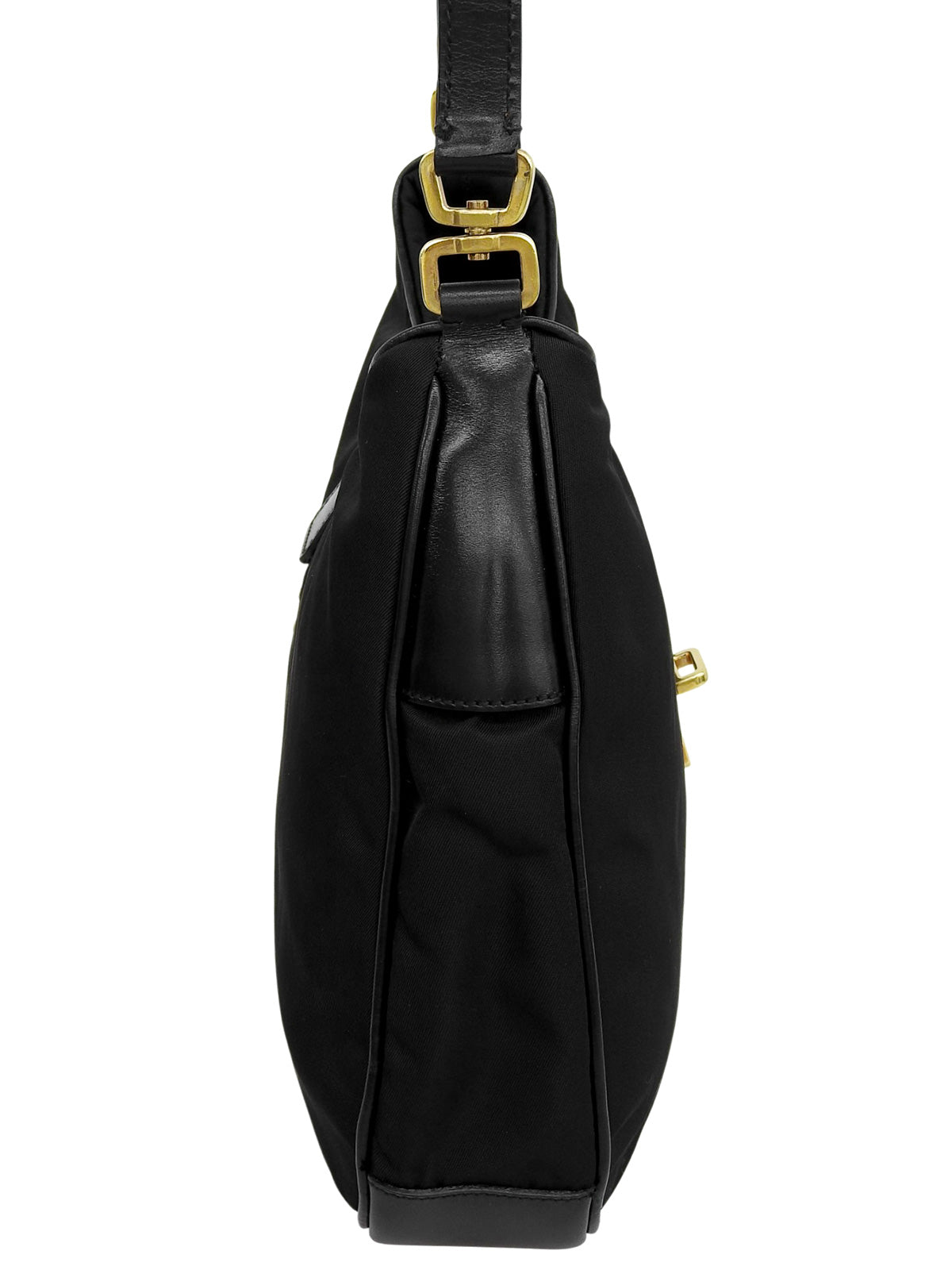 Nylon logo plate shoulder bag in black