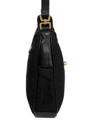 Nylon logo plate shoulder bag in black