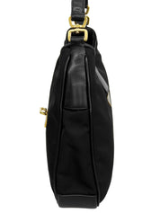 Nylon logo plate shoulder bag in black