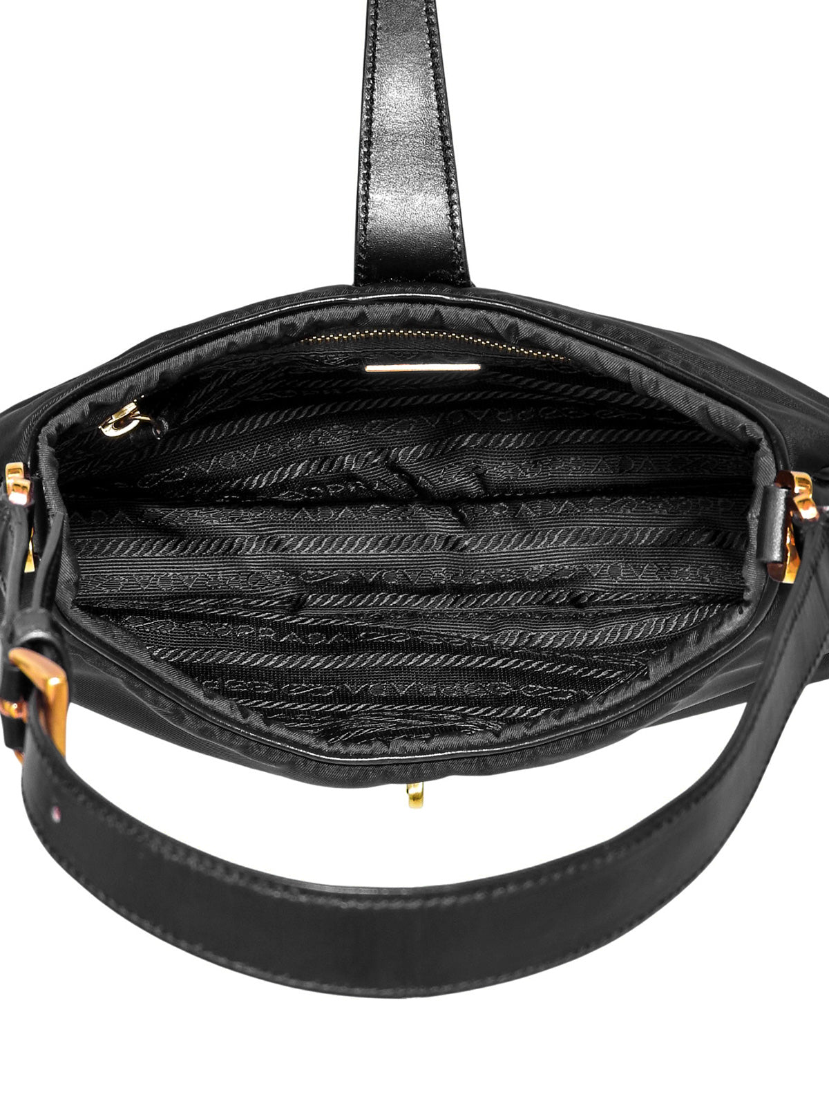 Nylon logo plate shoulder bag in black