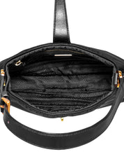 Nylon logo plate shoulder bag in black