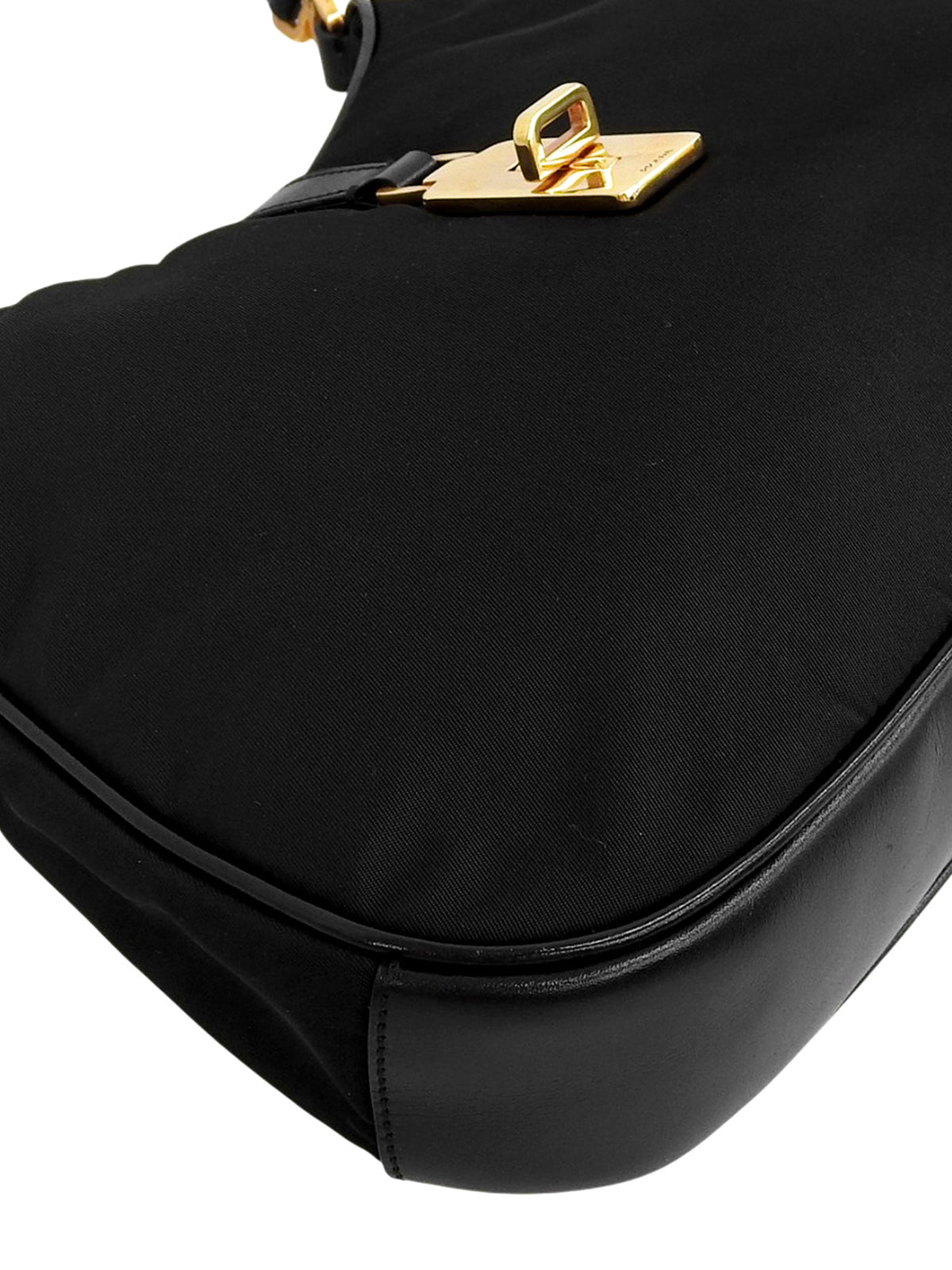 Nylon logo plate shoulder bag in black