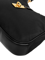 Nylon logo plate shoulder bag in black