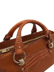 Crocodile embossed handbag, brown