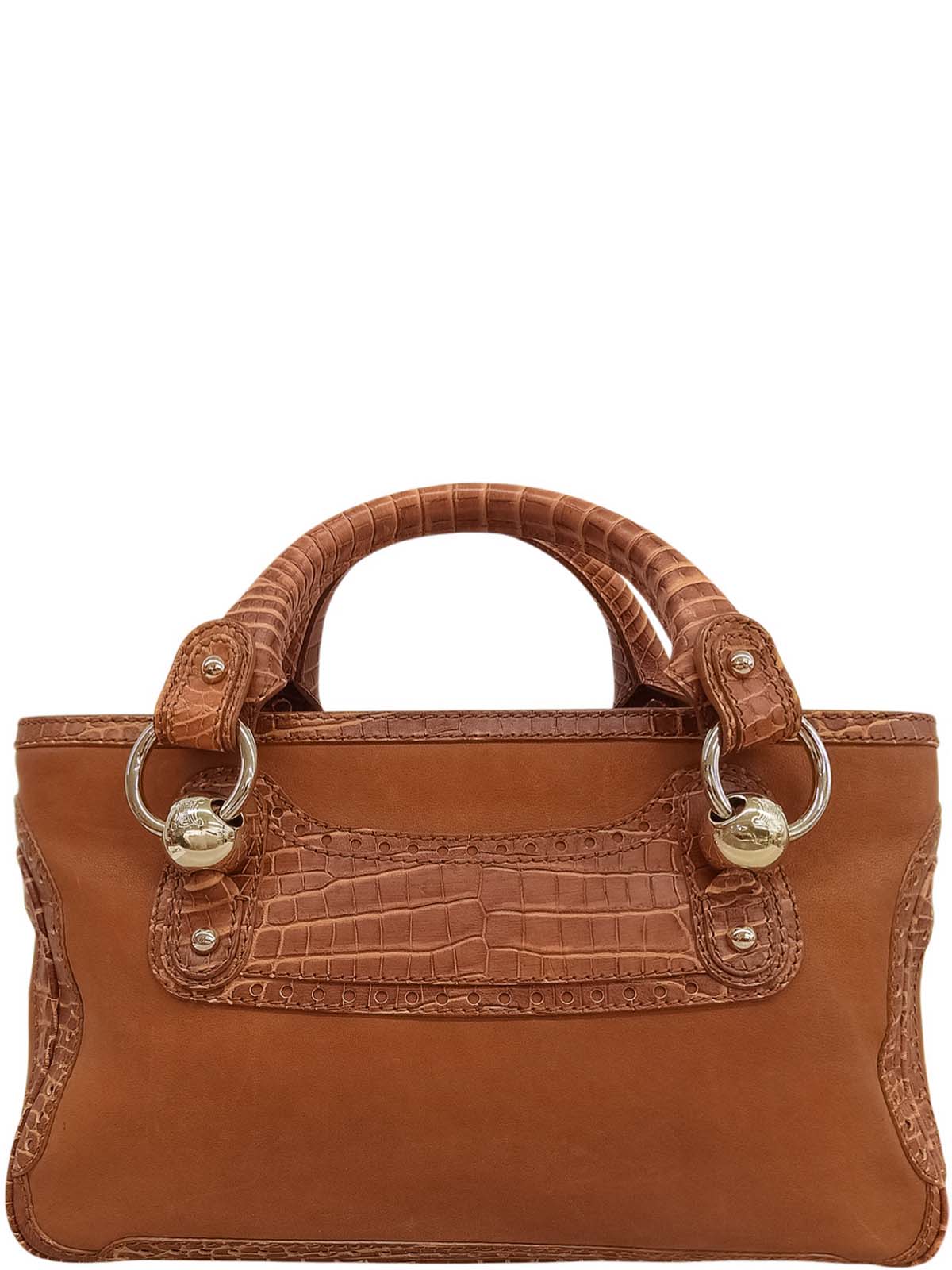 Crocodile embossed handbag, brown