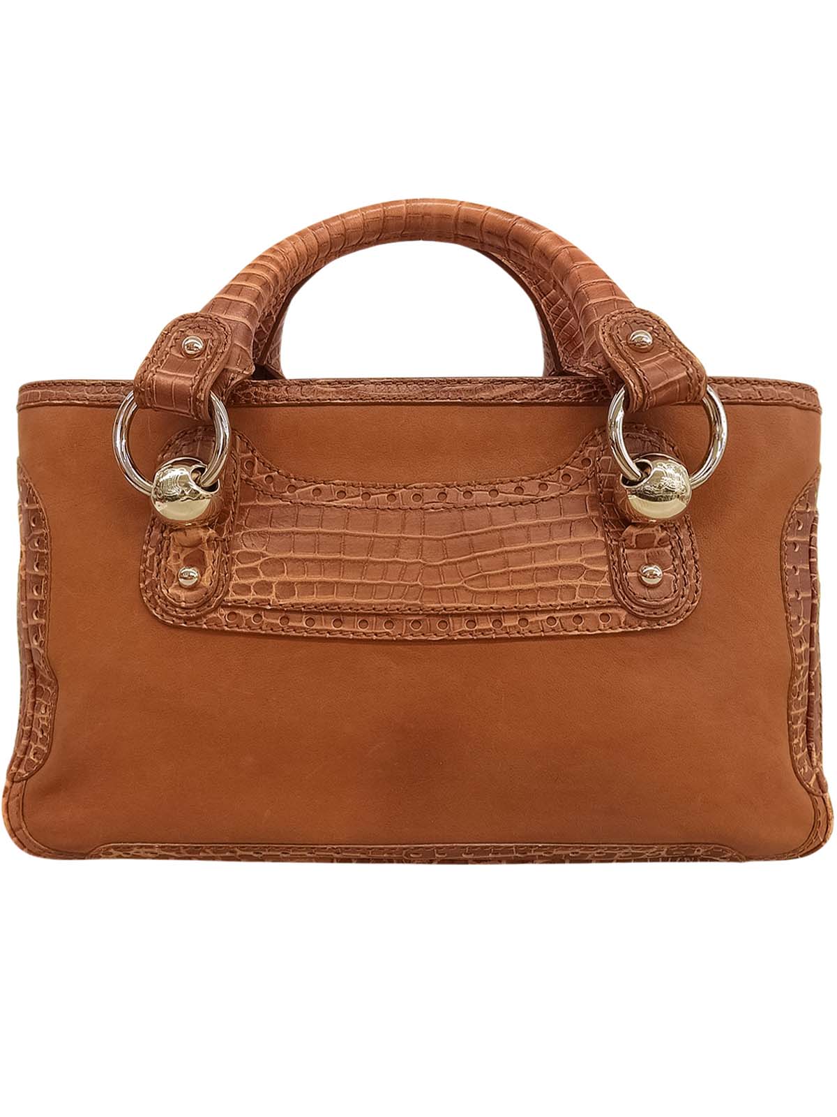Crocodile embossed handbag, brown