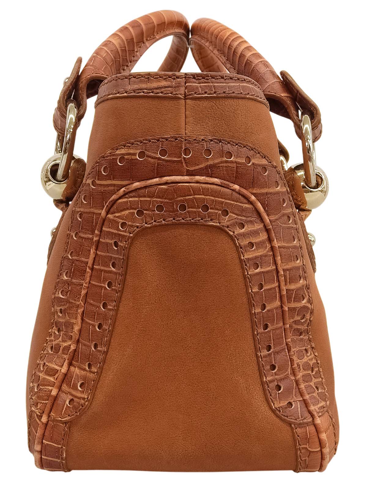 Crocodile embossed handbag, brown