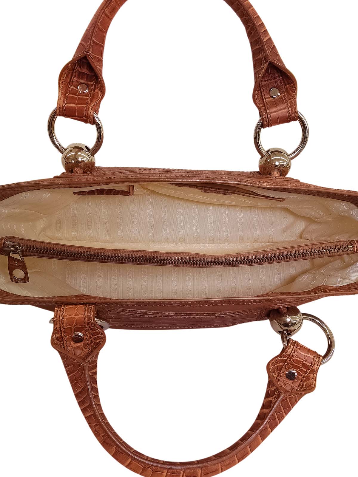 Crocodile embossed handbag, brown