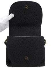 Canvas Croco Embossed Logo Pattern Shoulder Bag Black