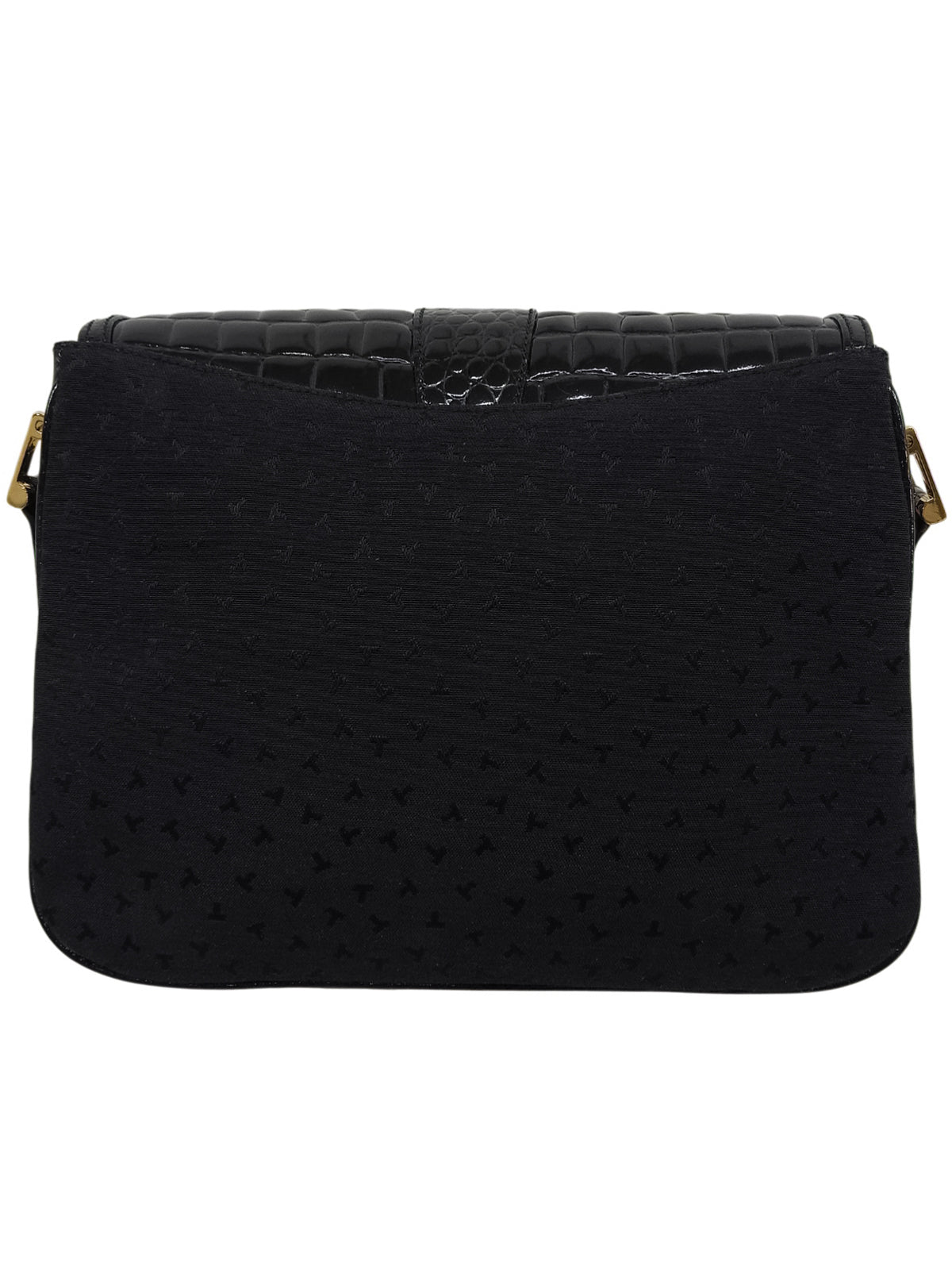Canvas Croco Embossed Logo Pattern Shoulder Bag Black