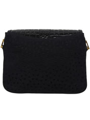 Canvas Croco Embossed Logo Pattern Shoulder Bag Black