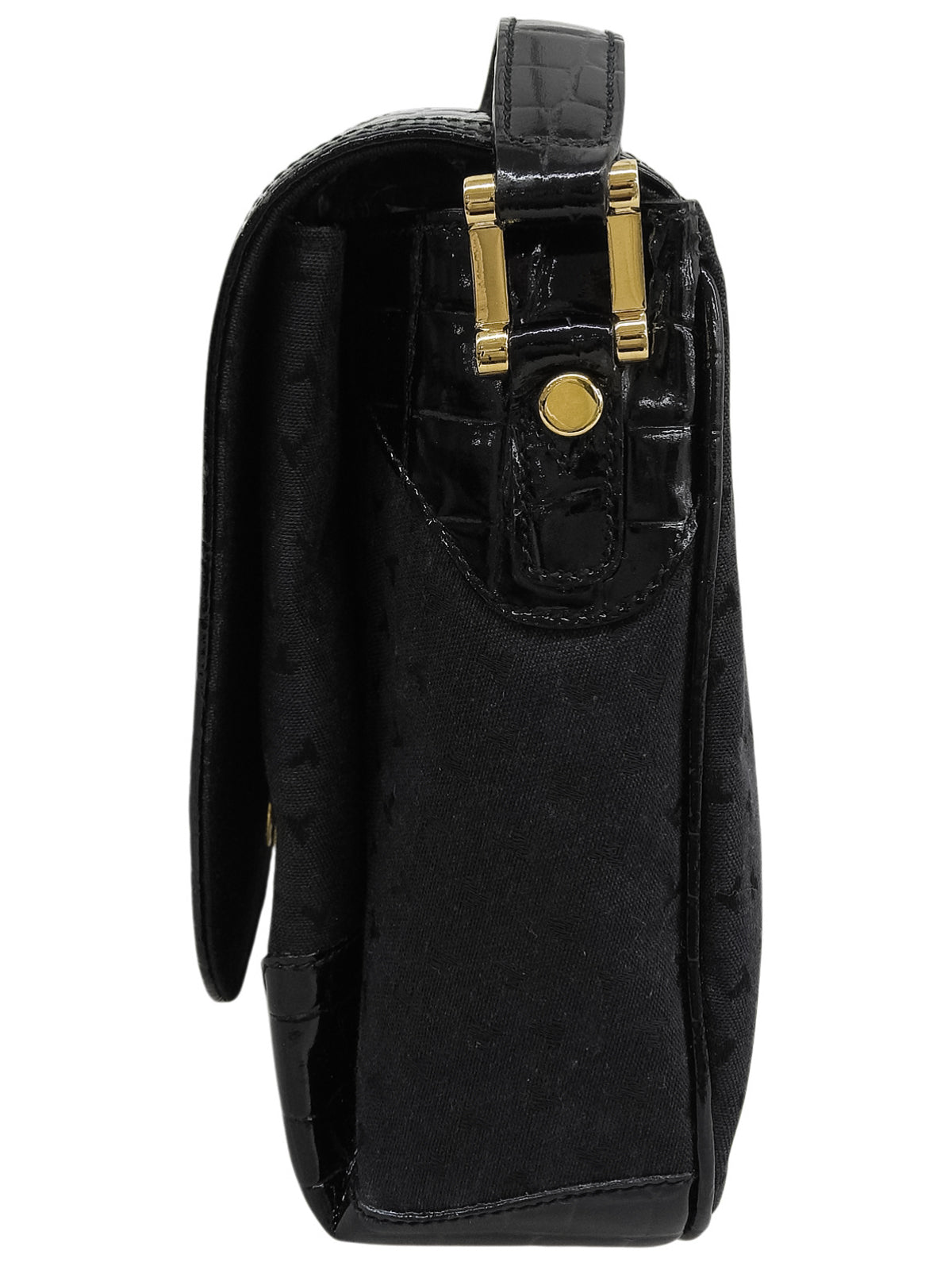 Canvas Croco Embossed Logo Pattern Shoulder Bag Black