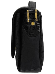 Canvas Croco Embossed Logo Pattern Shoulder Bag Black