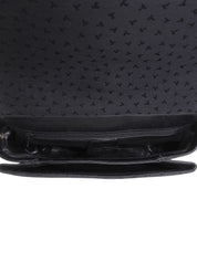 Canvas Croco Embossed Logo Pattern Shoulder Bag Black