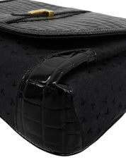 Canvas Croco Embossed Logo Pattern Shoulder Bag Black