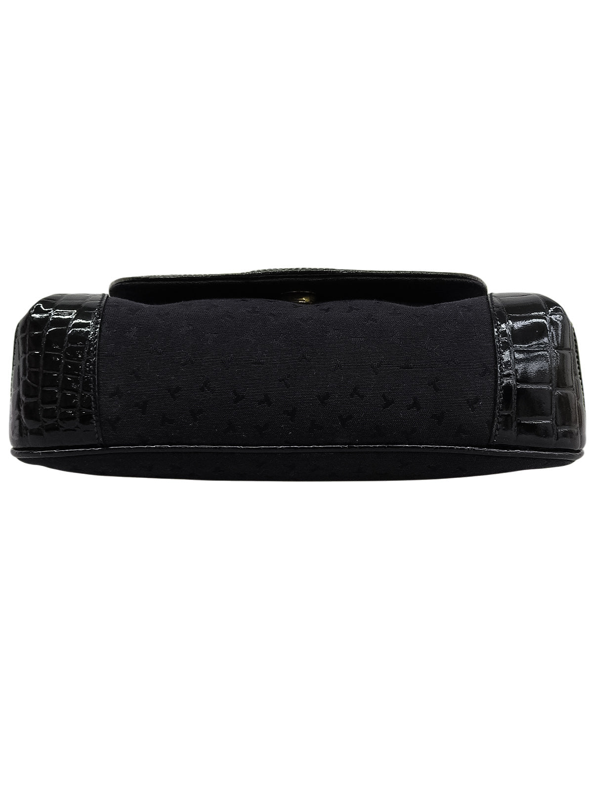 Canvas Croco Embossed Logo Pattern Shoulder Bag Black