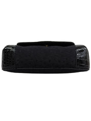 Canvas Croco Embossed Logo Pattern Shoulder Bag Black