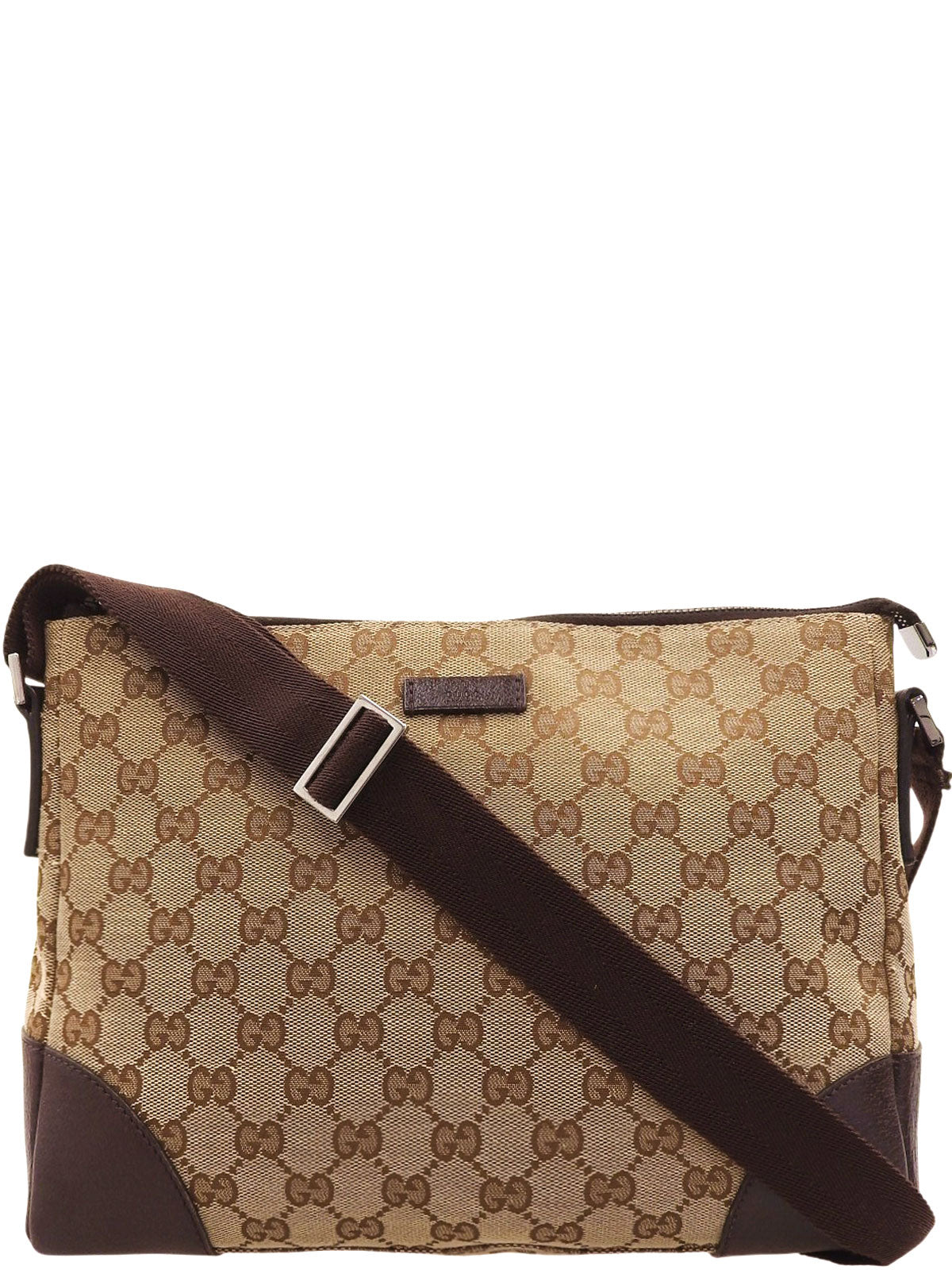 Brown Canvas GG Pattern Shoulder Bag