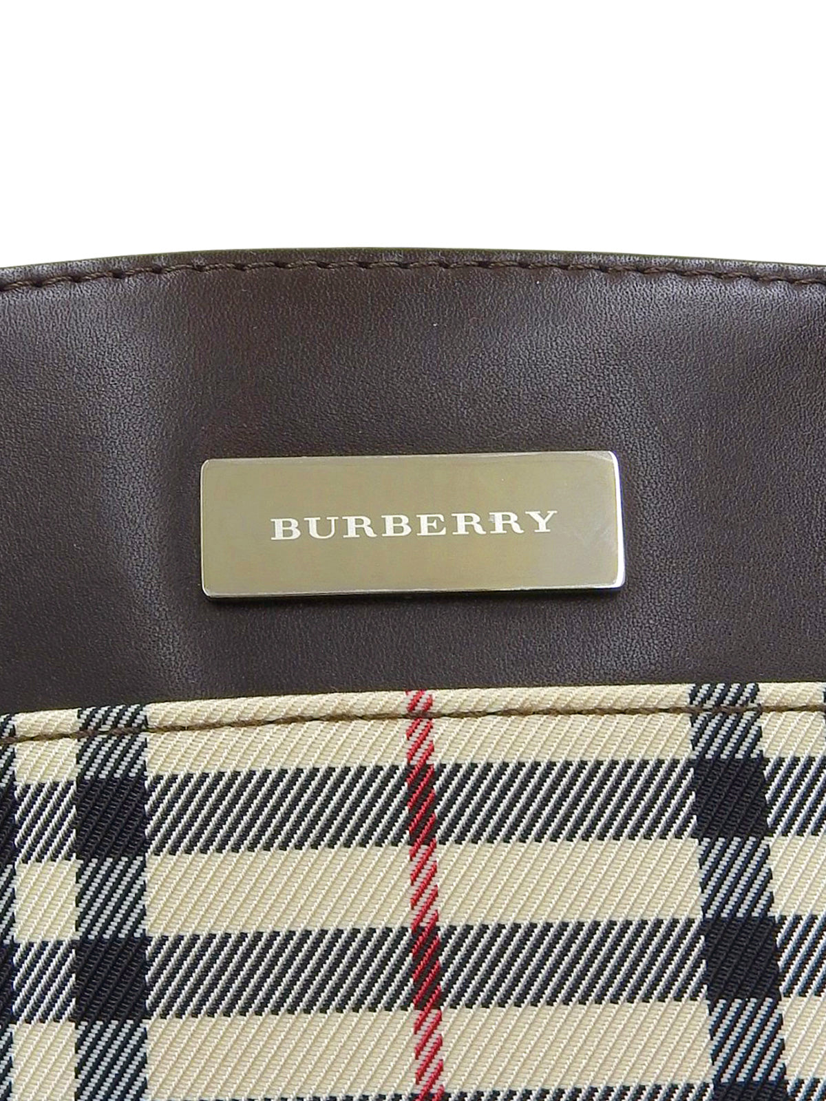 ノバチェックパターンロゴプレートハンドバッグ ベージュ/ブラウン