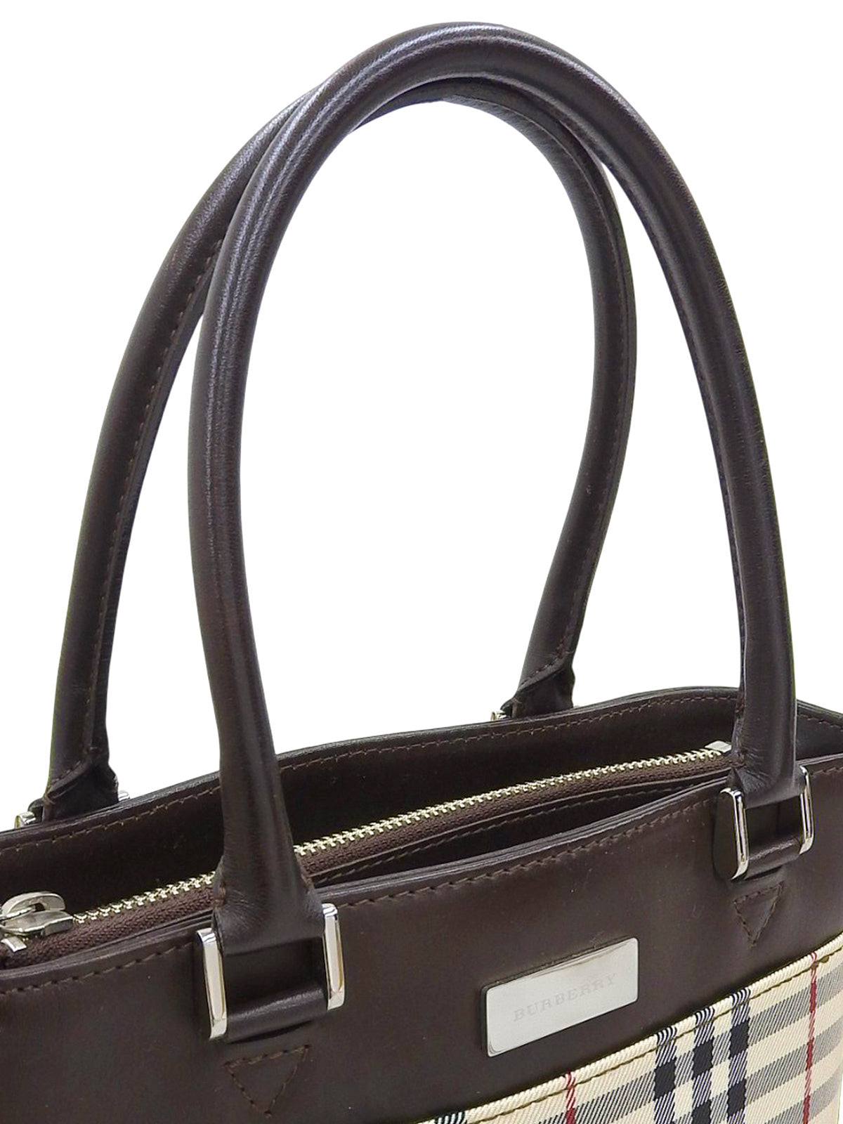 ノバチェックパターンロゴプレートハンドバッグ ベージュ/ブラウン