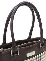 ノバチェックパターンロゴプレートハンドバッグ ベージュ/ブラウン