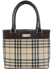 ノバチェックパターンロゴプレートハンドバッグ ベージュ/ブラウン