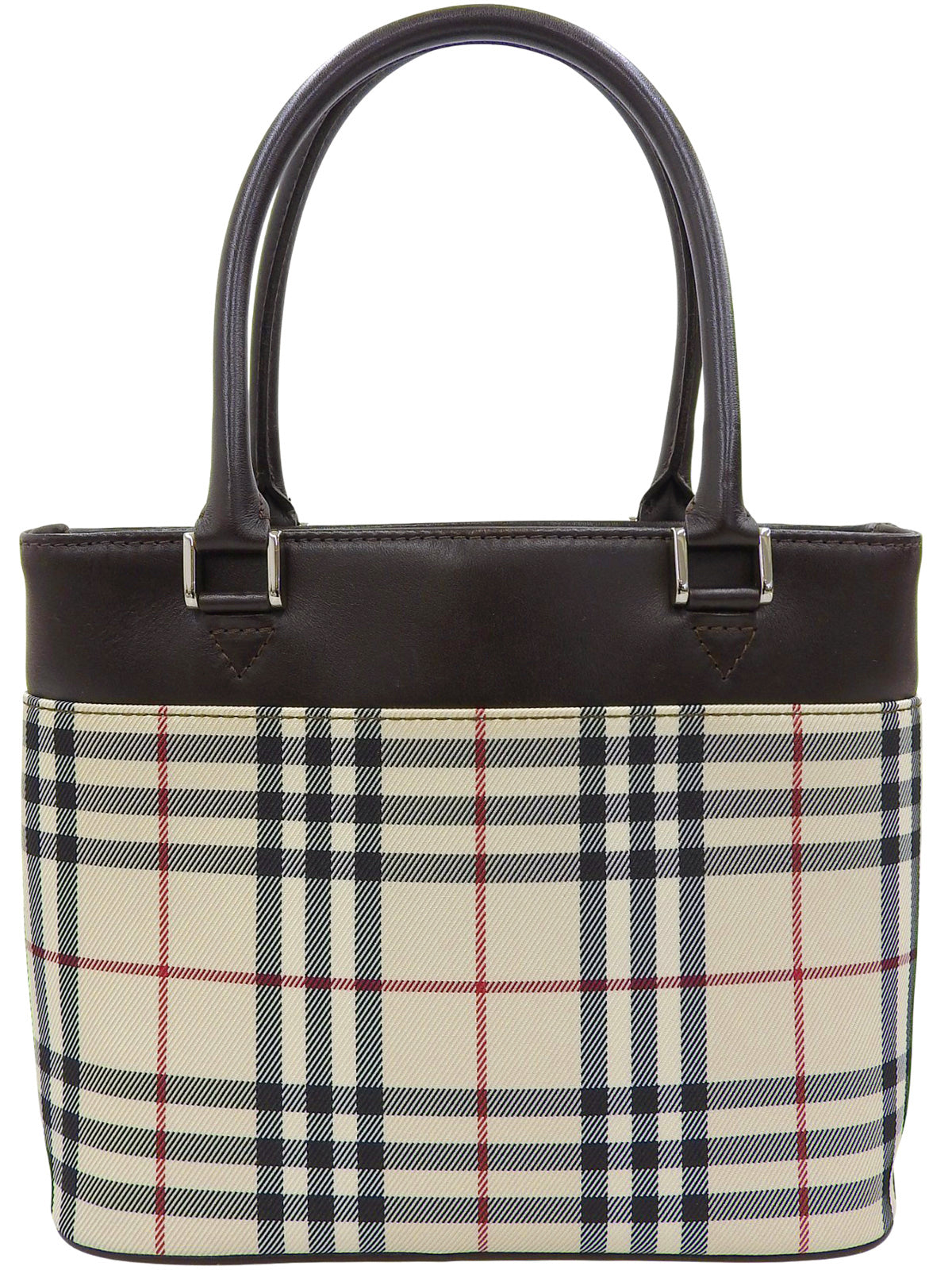 ノバチェックパターンロゴプレートハンドバッグ ベージュ/ブラウン