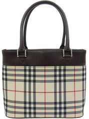 Nova Check Pattern Logo Plate Handbag Beige/Brown